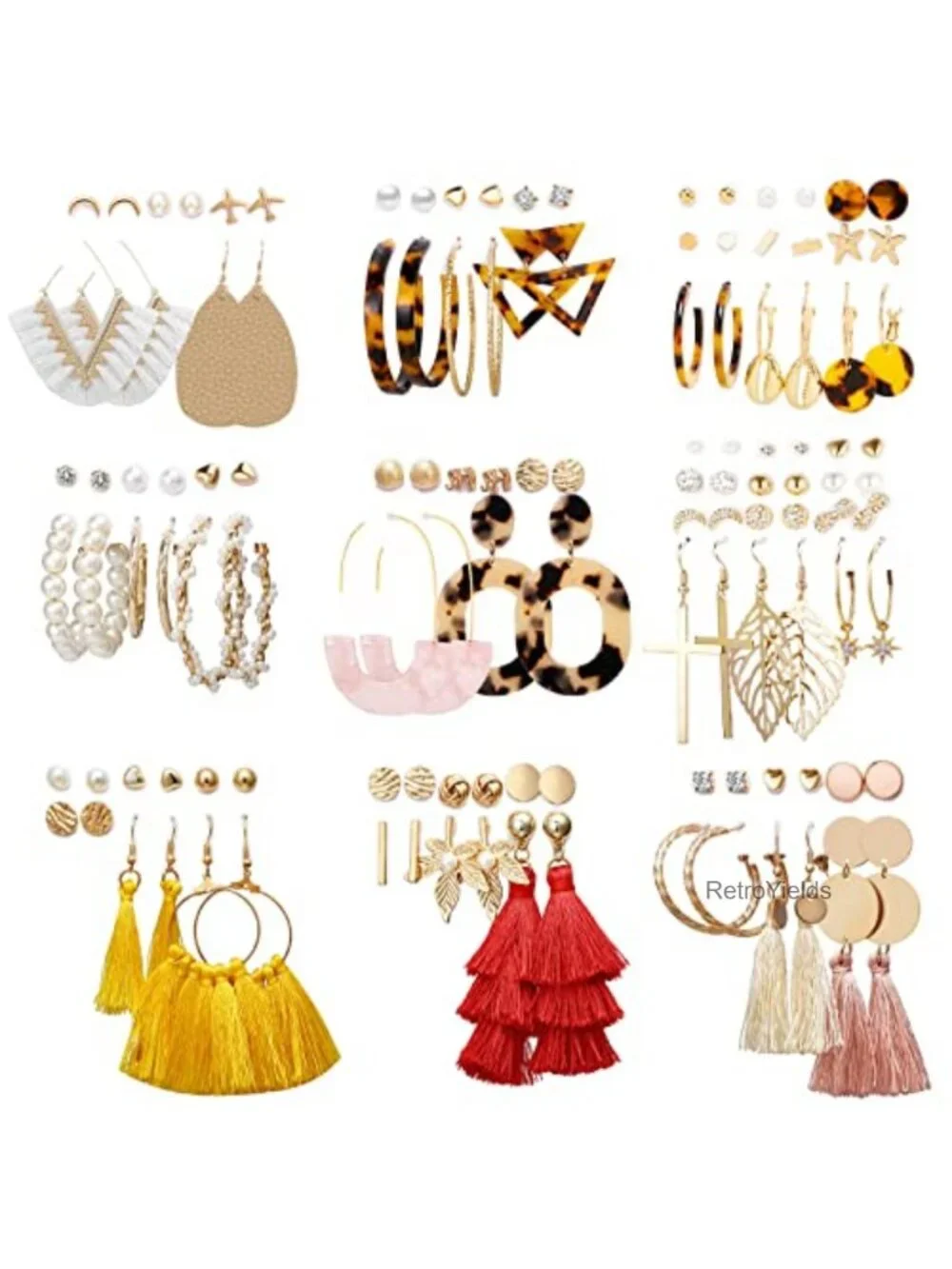 61 Pairs Tassel Earrings Set - Acrylic Hoop Stud Drop Dangle Jewelry